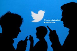FILE PHOTO: People holding mobile phones are silhouetted against a backdrop projected with the Twitter logo in this illustration picture taken September 27, 2013. REUTERS/Kacper Pempel/Illustration